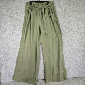 Knox Rose Lyocell Wide Leg Pants Women XXL Green Paperbag Waist Tie Utility Boho